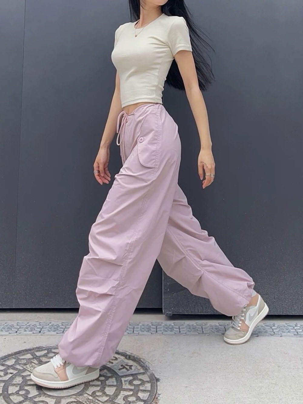 Double-Layer Wide Leg Pants in Blush Pink | Mesh Lined Lightweight Trousers
